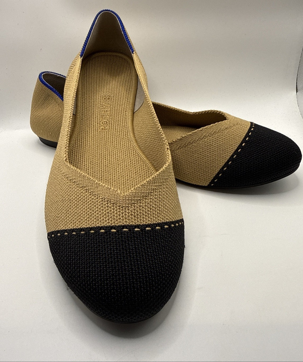 Rothy's 10W Women's Camel Black Toe Cap Knit Flats Wide